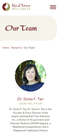 Mobile Screenshot of the Red Tree Wellness website's Our Team page
